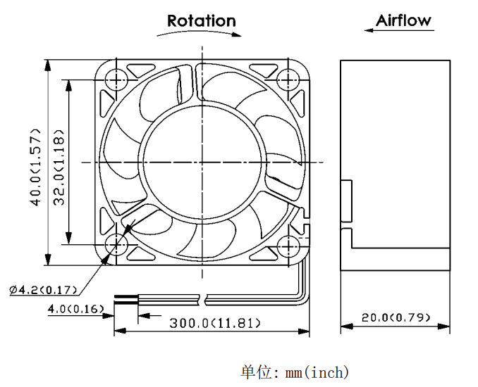 轴流风扇JC4020B12H-02产品尺寸图