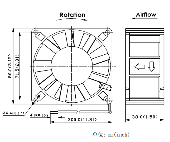 轴流风扇JC8038B12H-01产品尺寸图