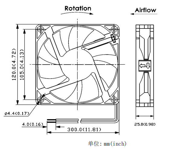 轴流风扇JC12025B24H-01产品尺寸图