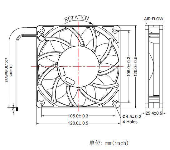 轴流风扇JC12025B12H-02产品尺寸图