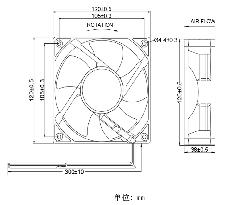 健策轴流风扇JC12038B12S-02产品尺寸图