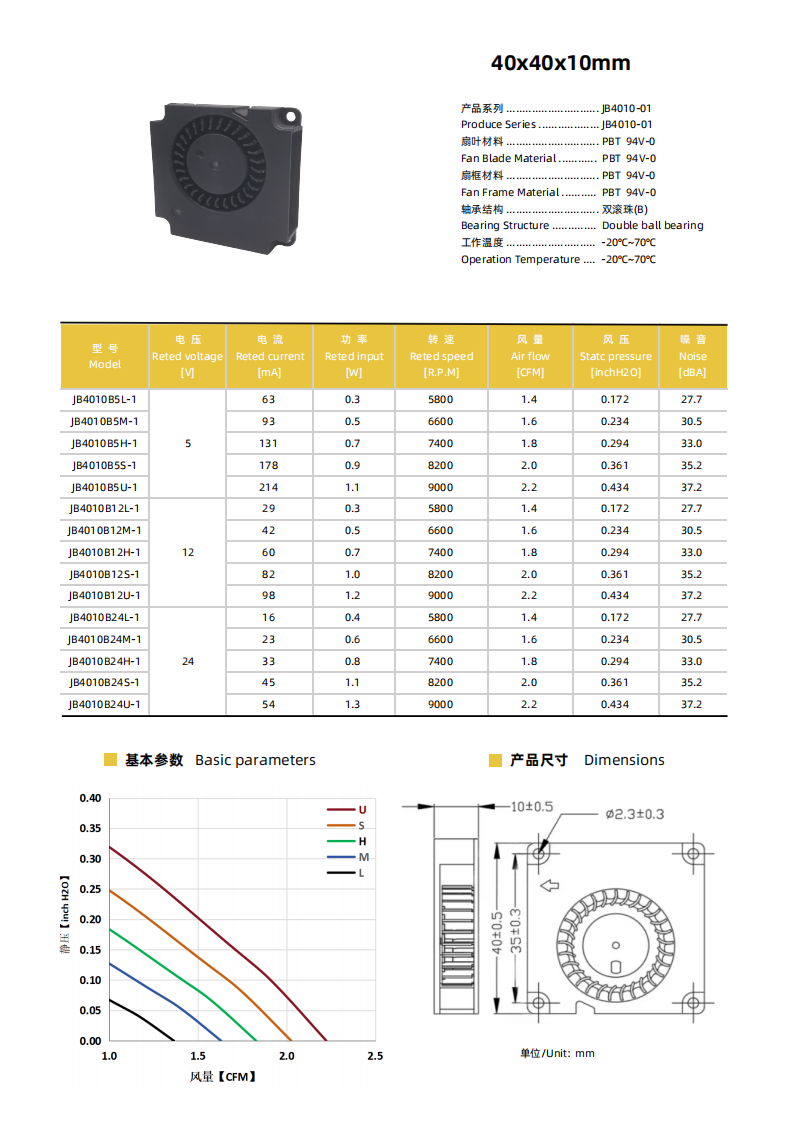 健策JB4010B5M-1 40x40x10mm 5V直流鼓风机 中等性能散热风扇