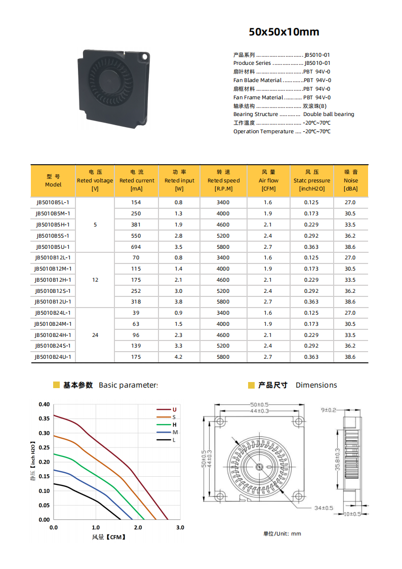 直流12V鼓风机厂家 健策 JB5010B12M-1  5010 鼓风机 4000 转双滚珠散热风扇